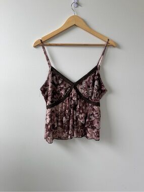 Floral Lace-Trim Spaghetti Strap Cami - Mauve Floral
